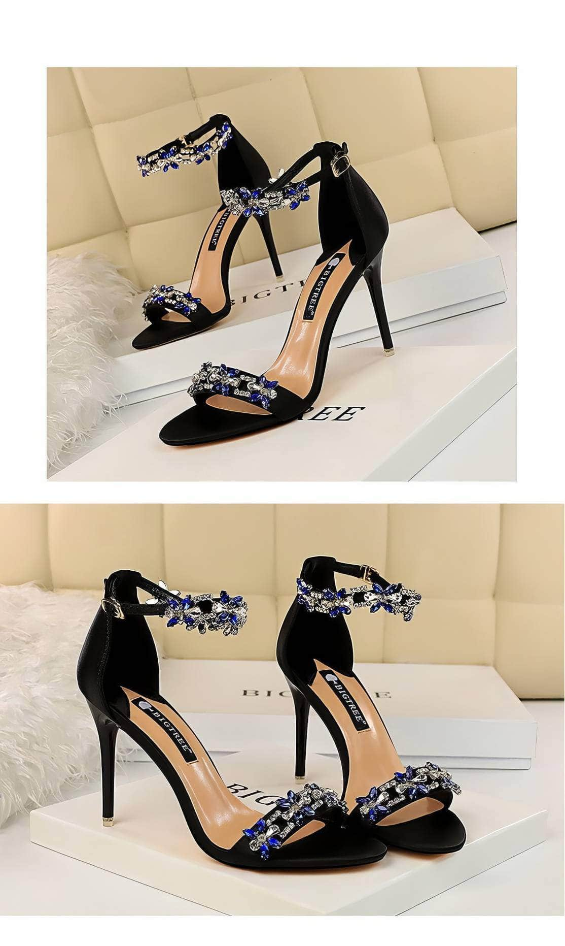 Rhinestone Embellished Ankle Strap Sandal Stilettos