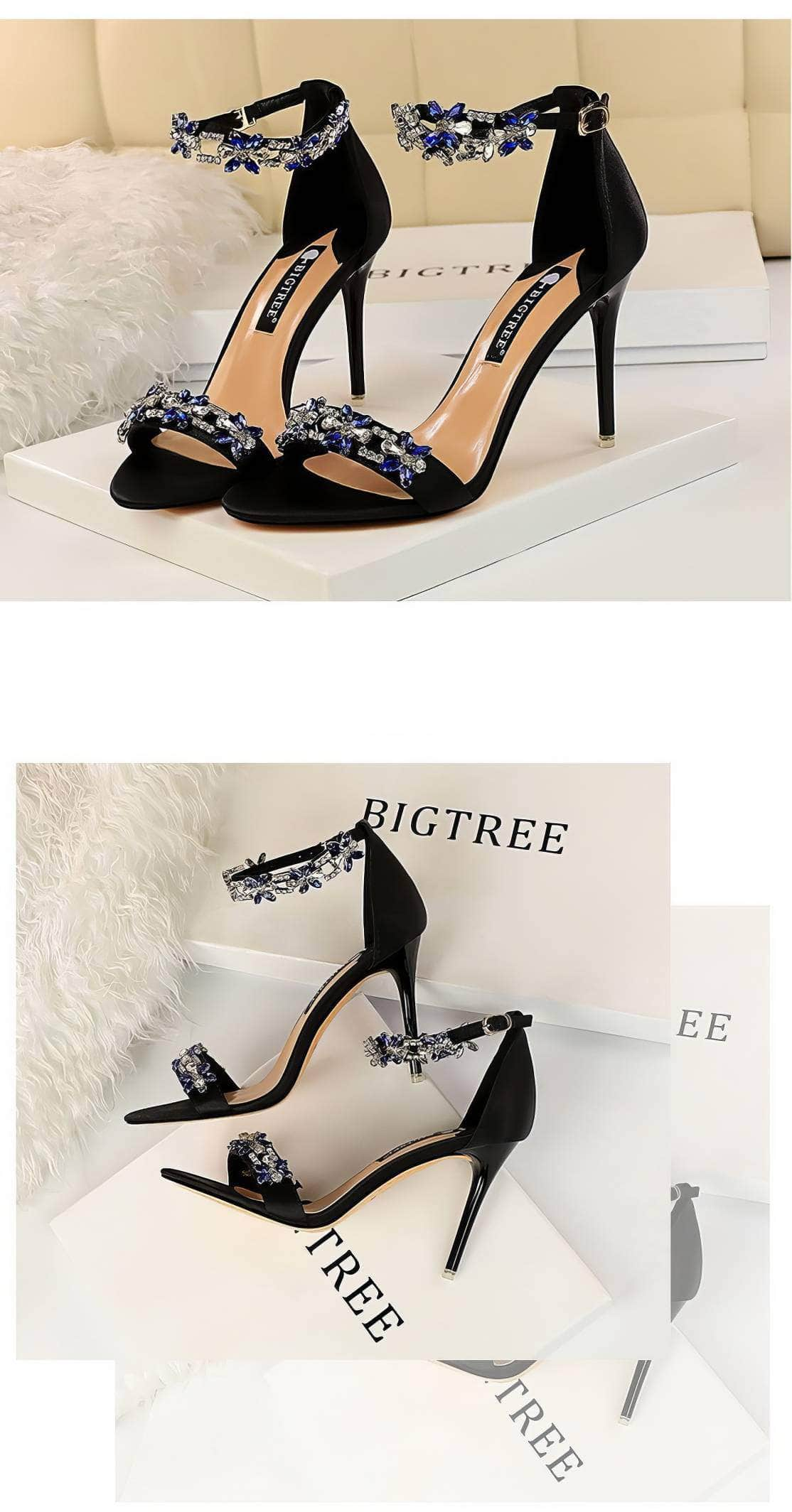 Rhinestone Embellished Ankle Strap Sandal Stilettos