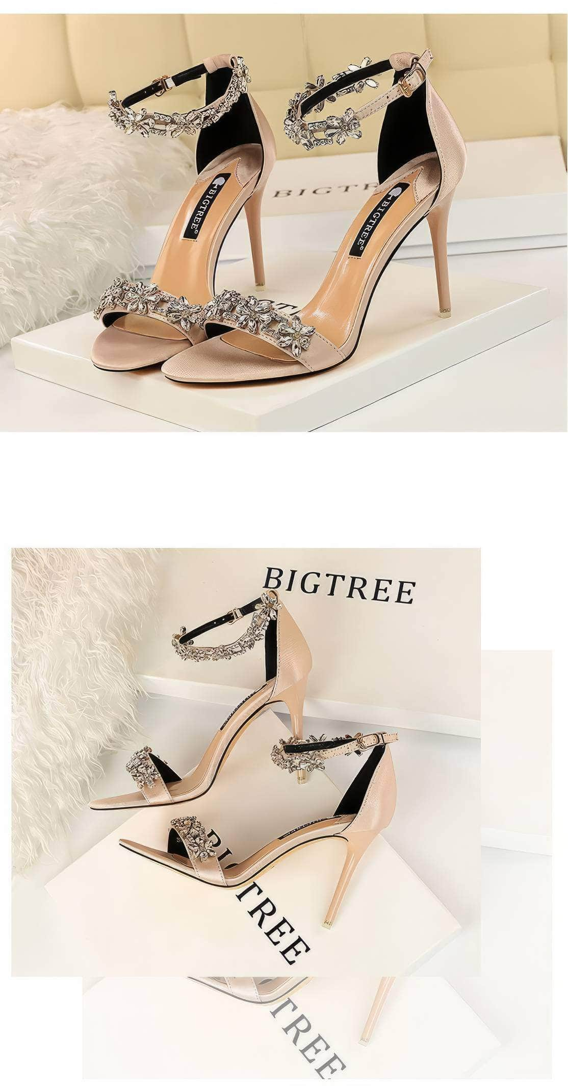 Rhinestone Embellished Ankle Strap Sandal Stilettos