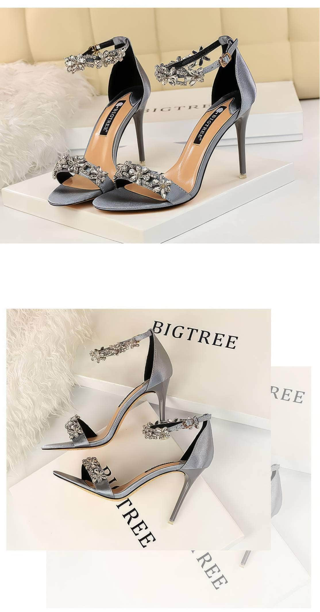 Rhinestone Embellished Ankle Strap Sandal Stilettos