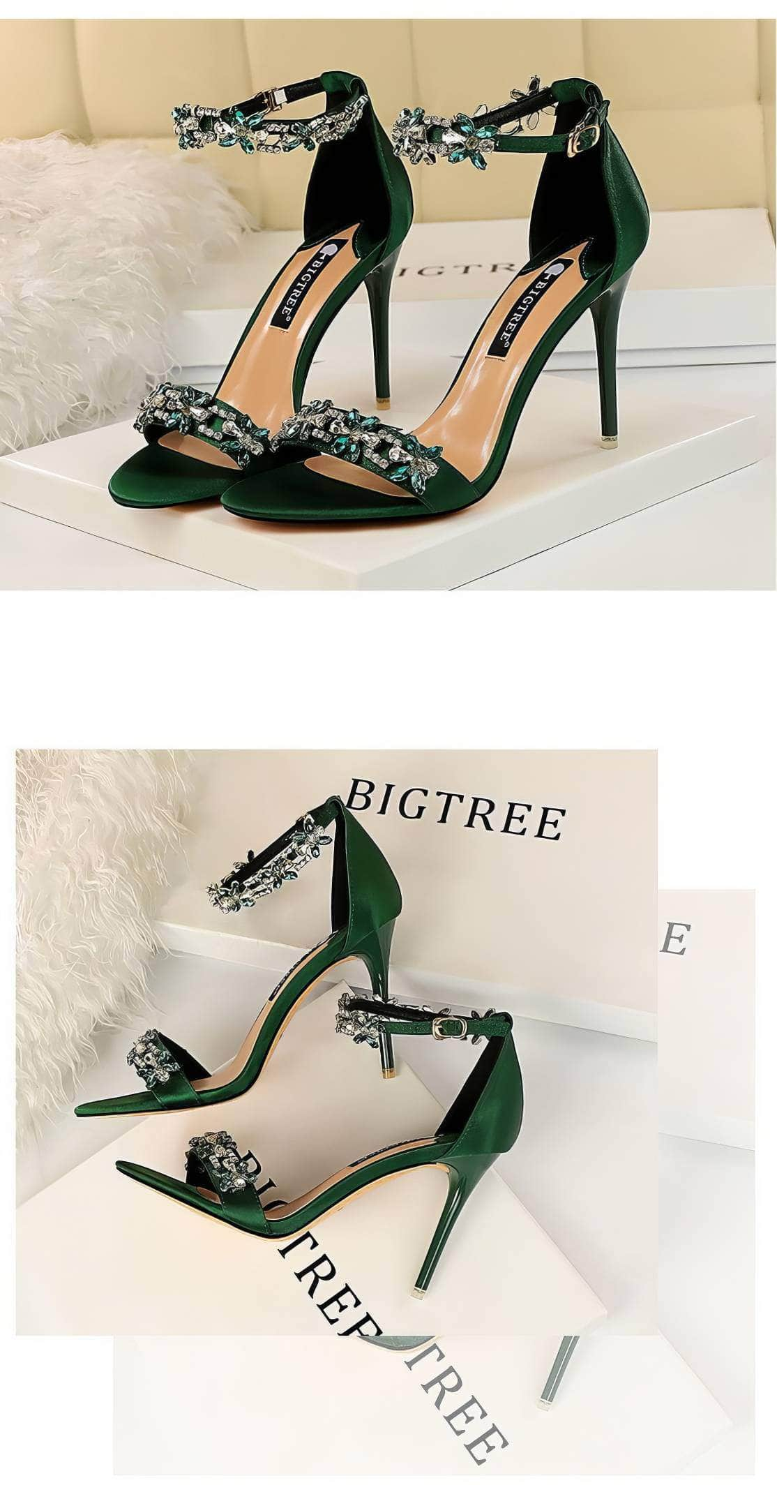 Rhinestone Embellished Ankle Strap Sandal Stilettos