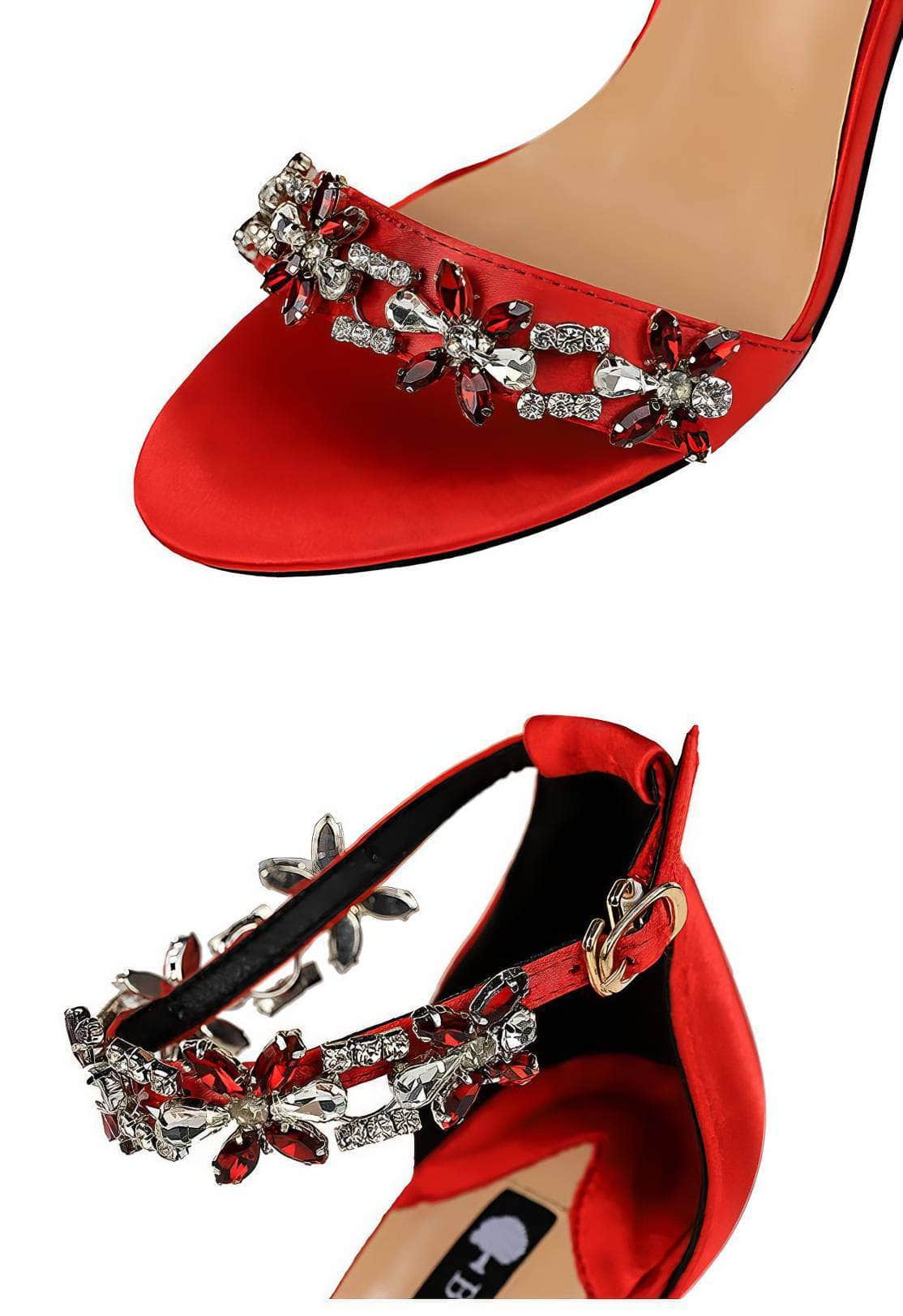 Rhinestone Embellished Ankle Strap Sandal Stilettos