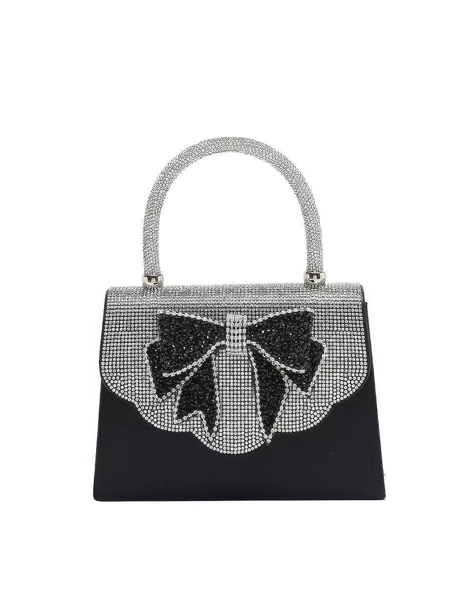 Rhinestone Embellished Bow Detailed Scalloped Handbag