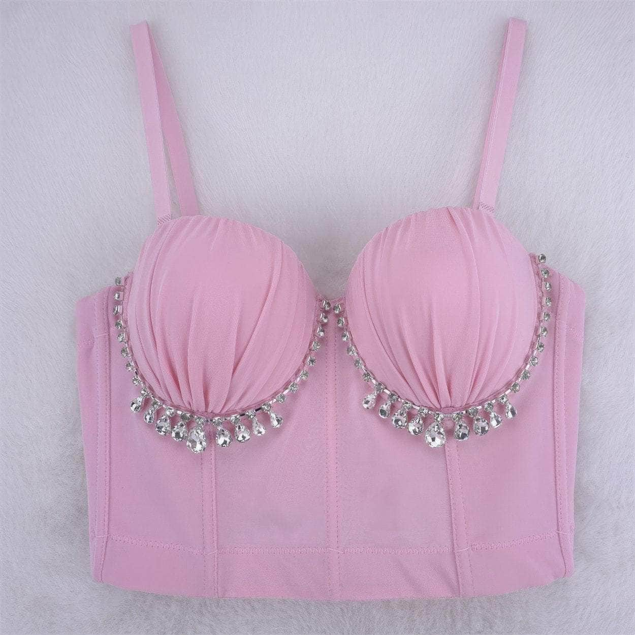 Rhinestone Embellished Bustier Corset Bralette S / Pink