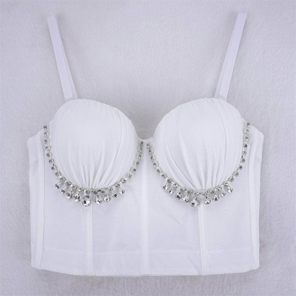 Rhinestone Embellished Bustier Corset Bralette S / White