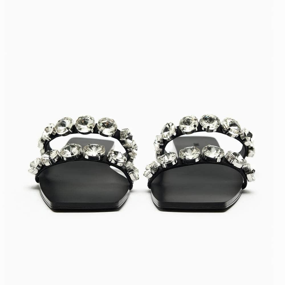 Rhinestone Embellished Flat Slippers