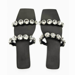 Rhinestone Embellished Flat Slippers