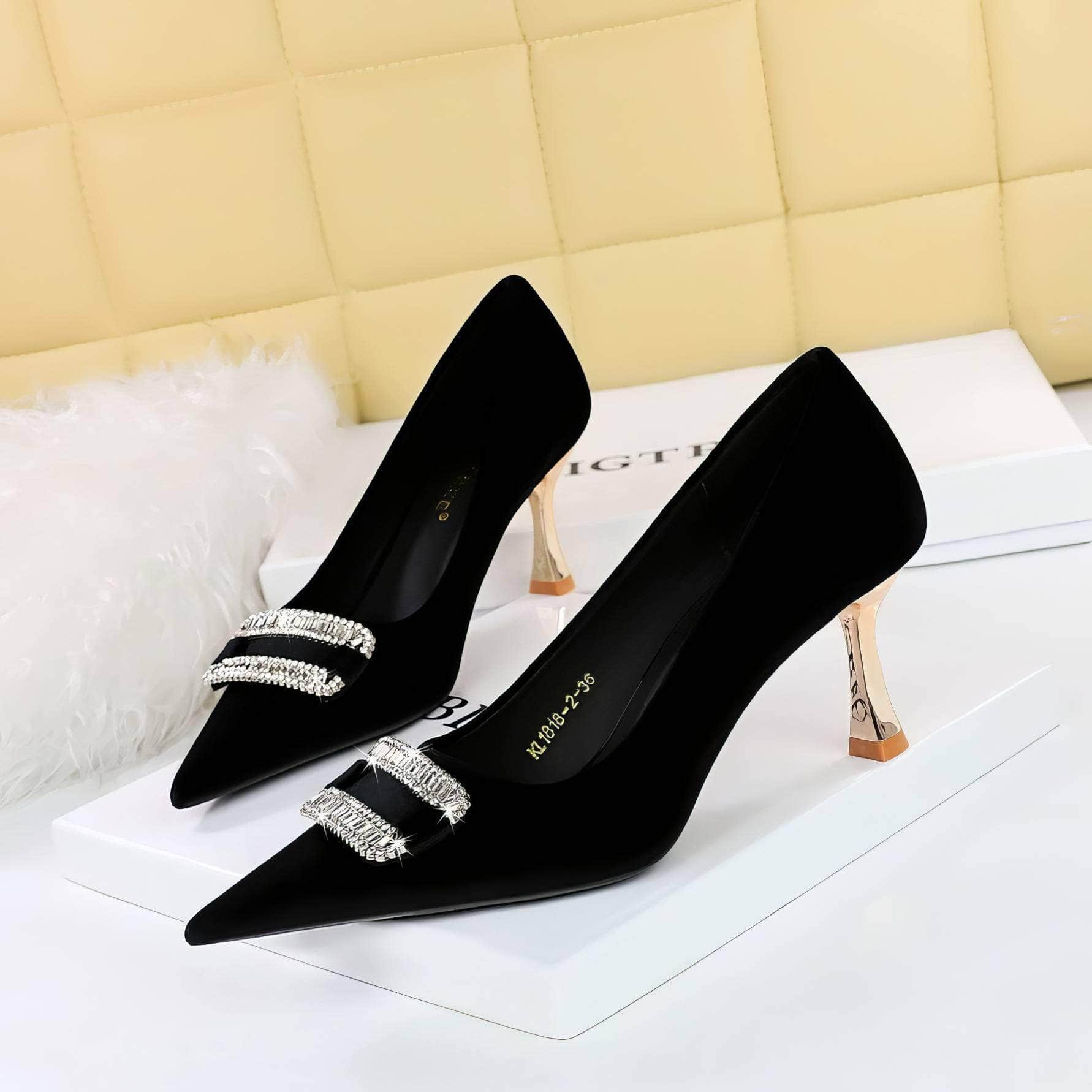 Rhinestone Embellished Suede Pump Heels