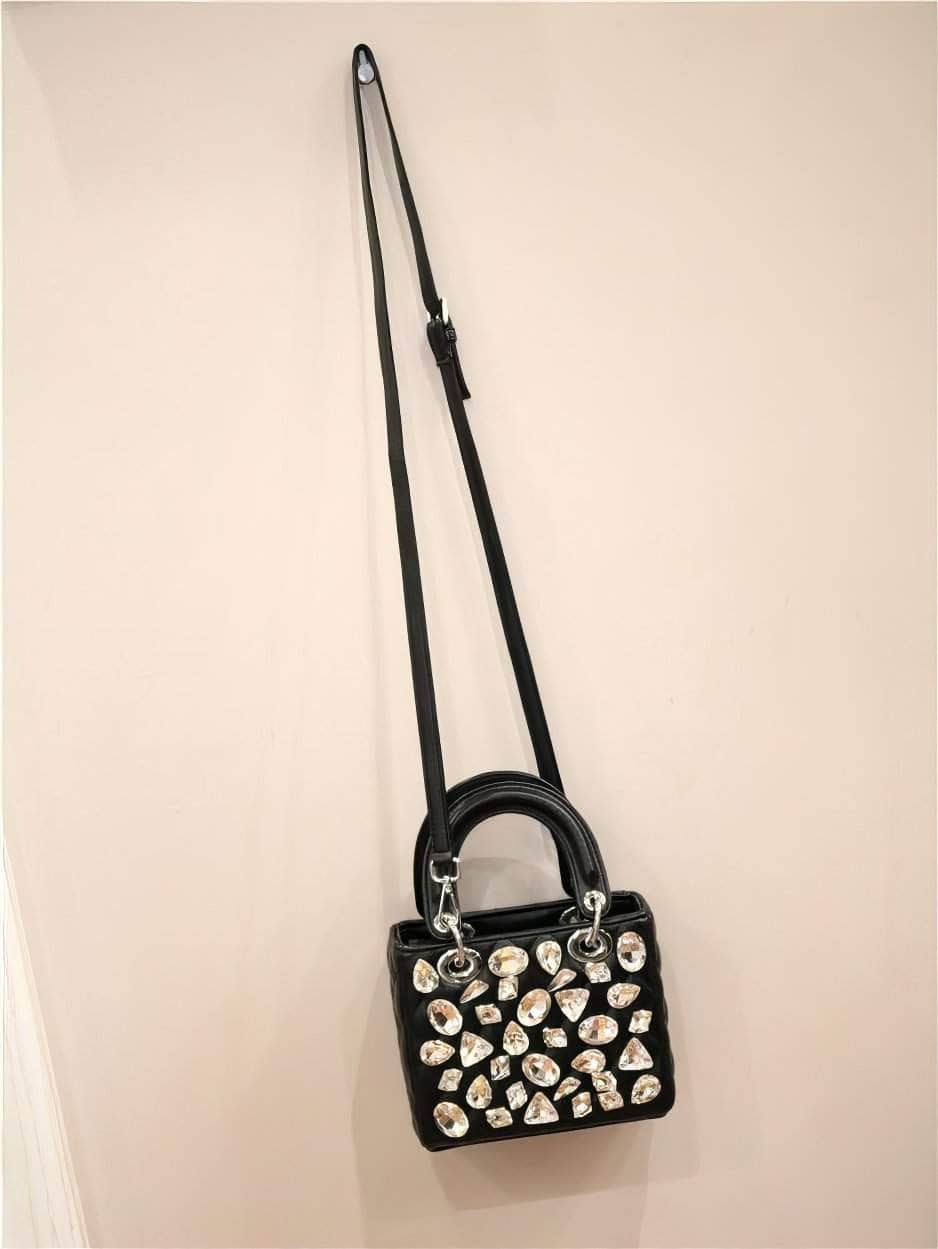 Rhinestone Embellished Top Handle Mini Bag