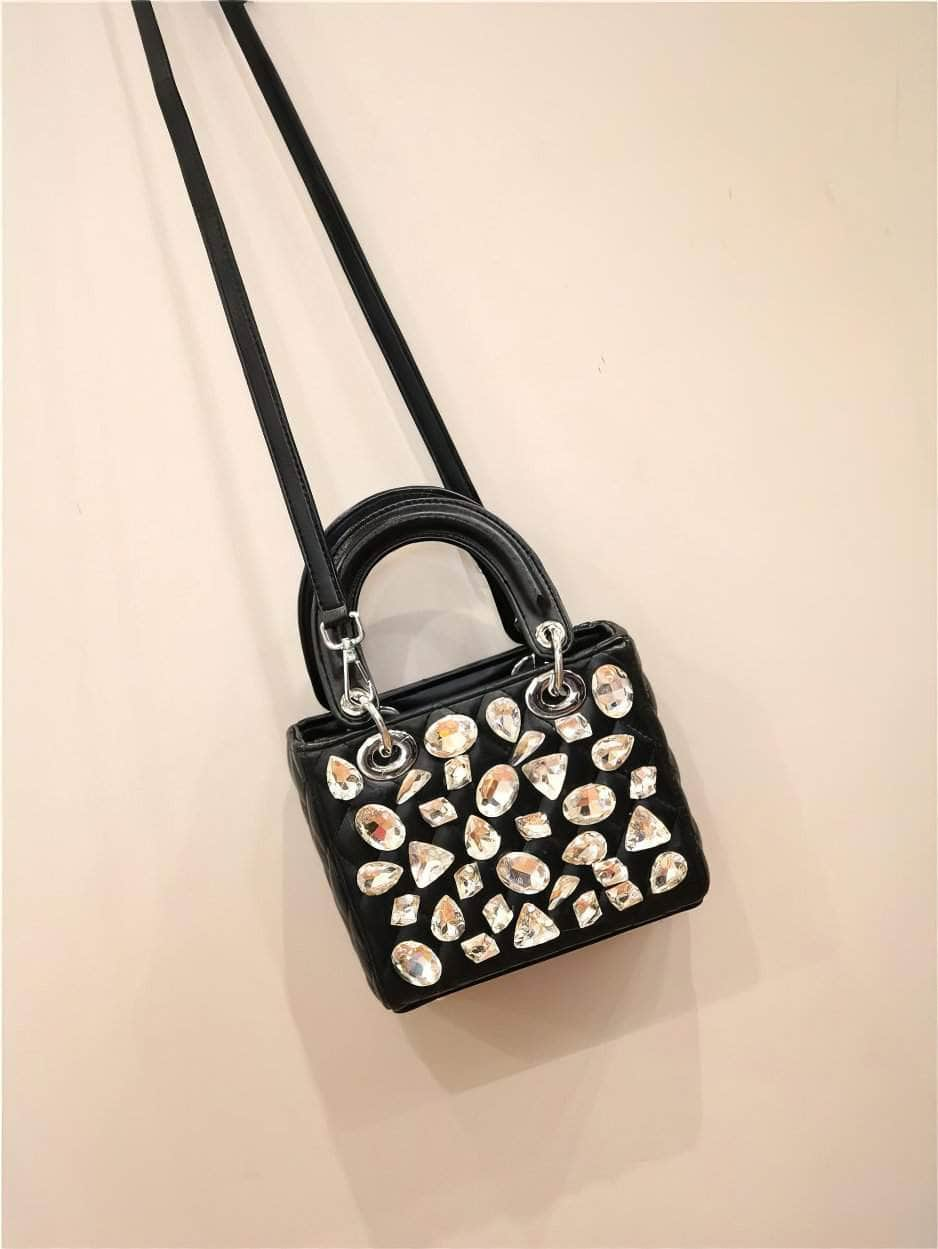 Rhinestone Embellished Top Handle Mini Bag