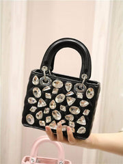 Rhinestone Embellished Top Handle Mini Bag Black