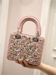 Rhinestone Embellished Top Handle Mini Bag Pink