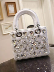 Rhinestone Embellished Top Handle Mini Bag White