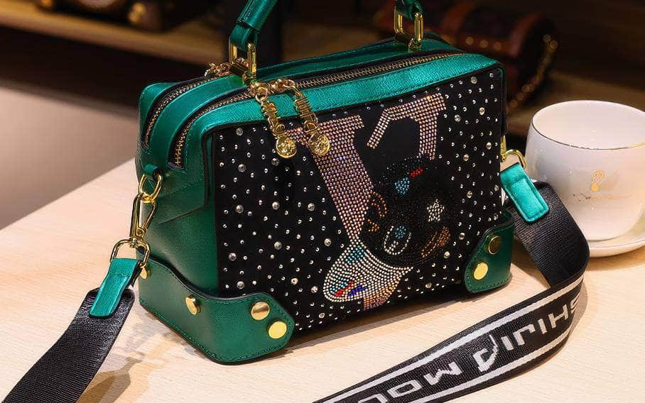 Rhinestone Embellished Top Handle Square Bag