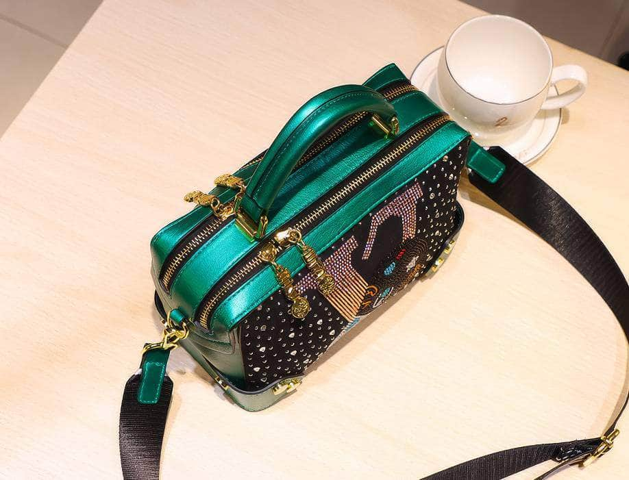 Rhinestone Embellished Top Handle Square Bag