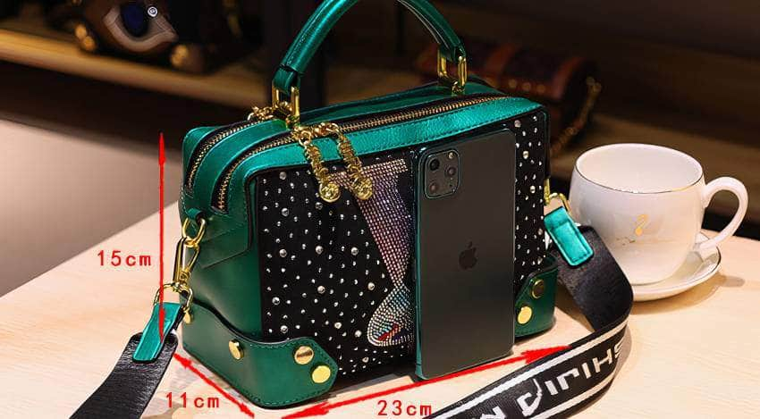 Rhinestone Embellished Top Handle Square Bag