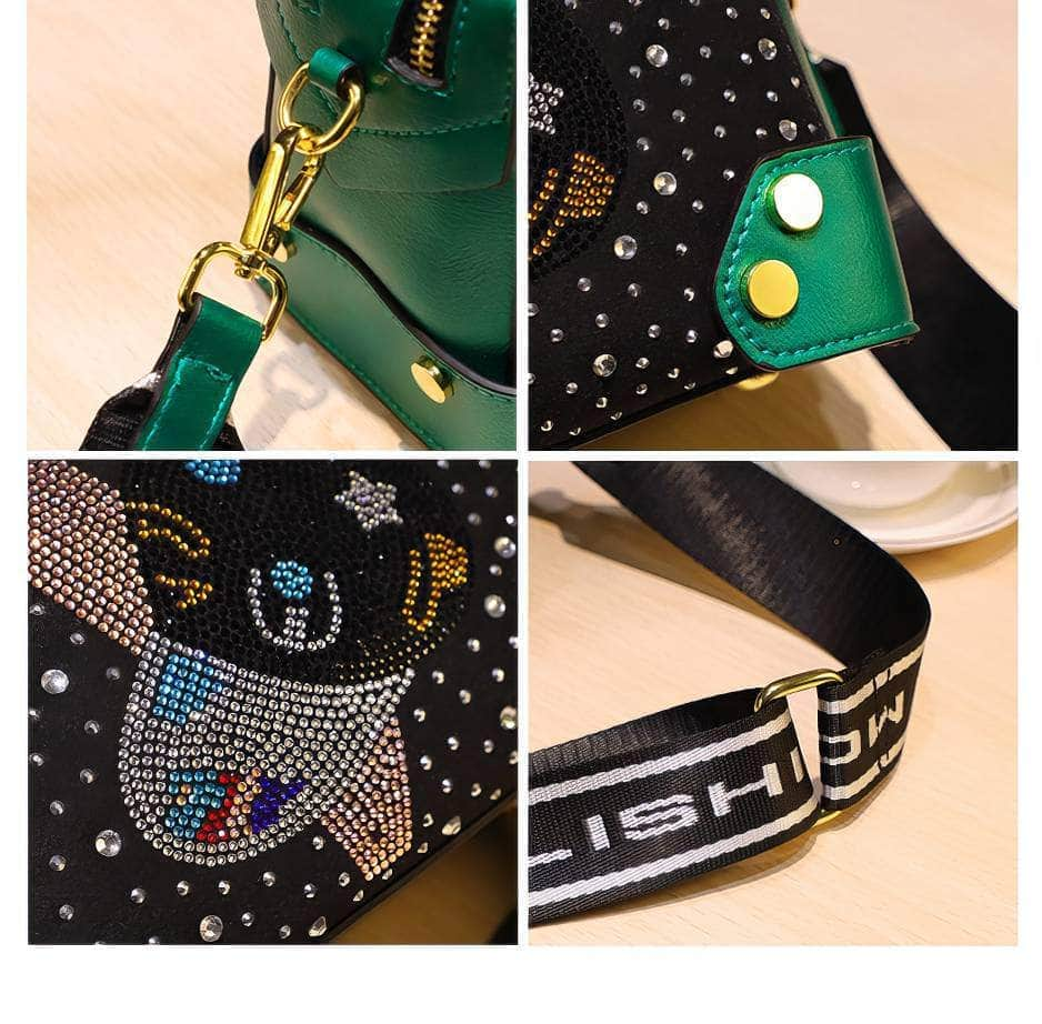 Rhinestone Embellished Top Handle Square Bag