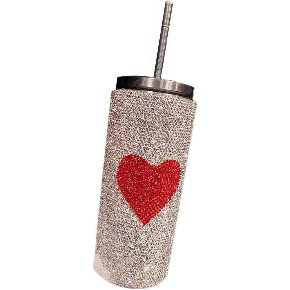 Rhinestone Heart Decor Tumbler Cup 500ML / White