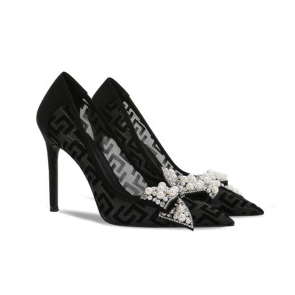 RhineStone Pearl Bow Deco Monogramm Stiletto Heels EU 31 / Black / 8CM