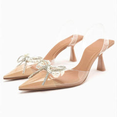 Rhinestone Pearl Bow Decor Slingback Heels EU 34 / PeachPuff / 5CM