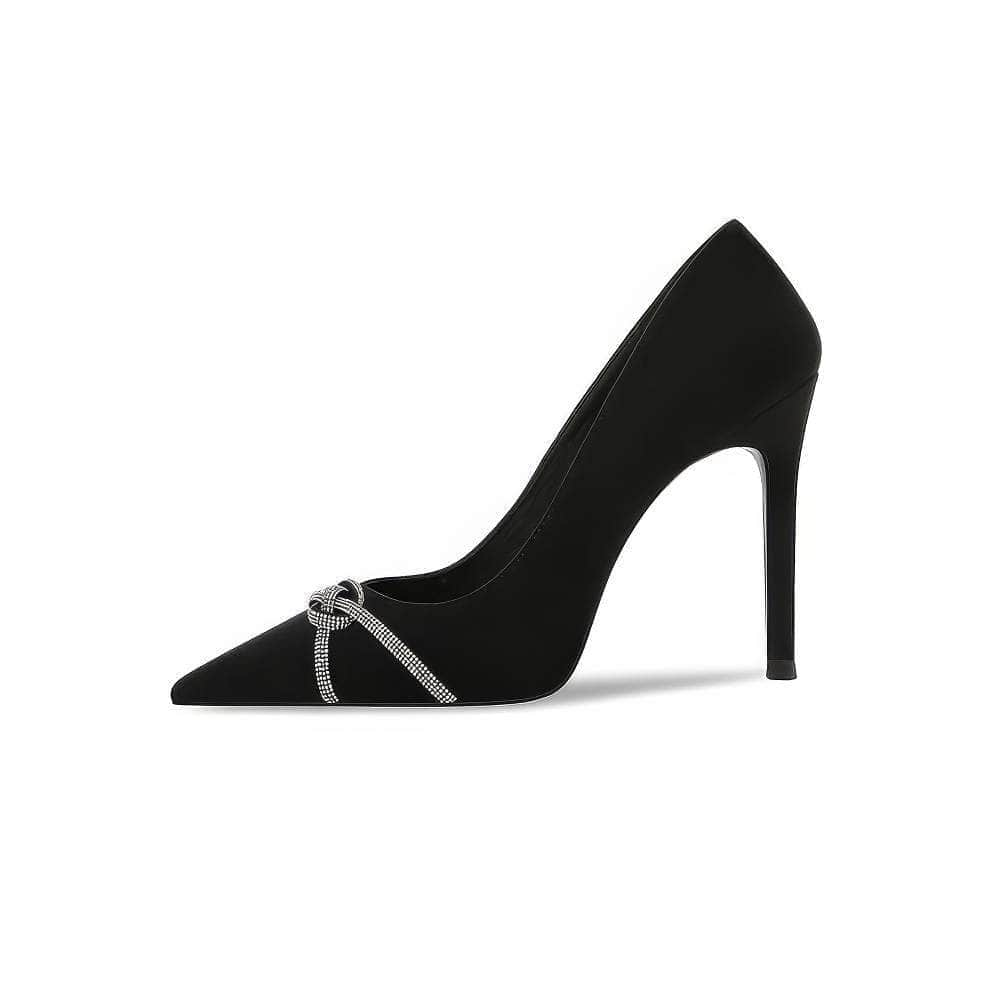 Rhinestone Ribbon Details Pointy Toe Stilettos