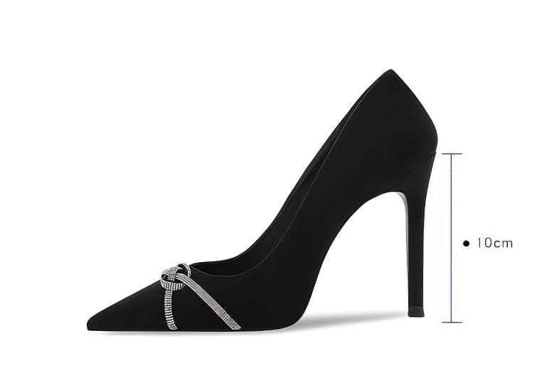 Rhinestone Ribbon Details Pointy Toe Stilettos