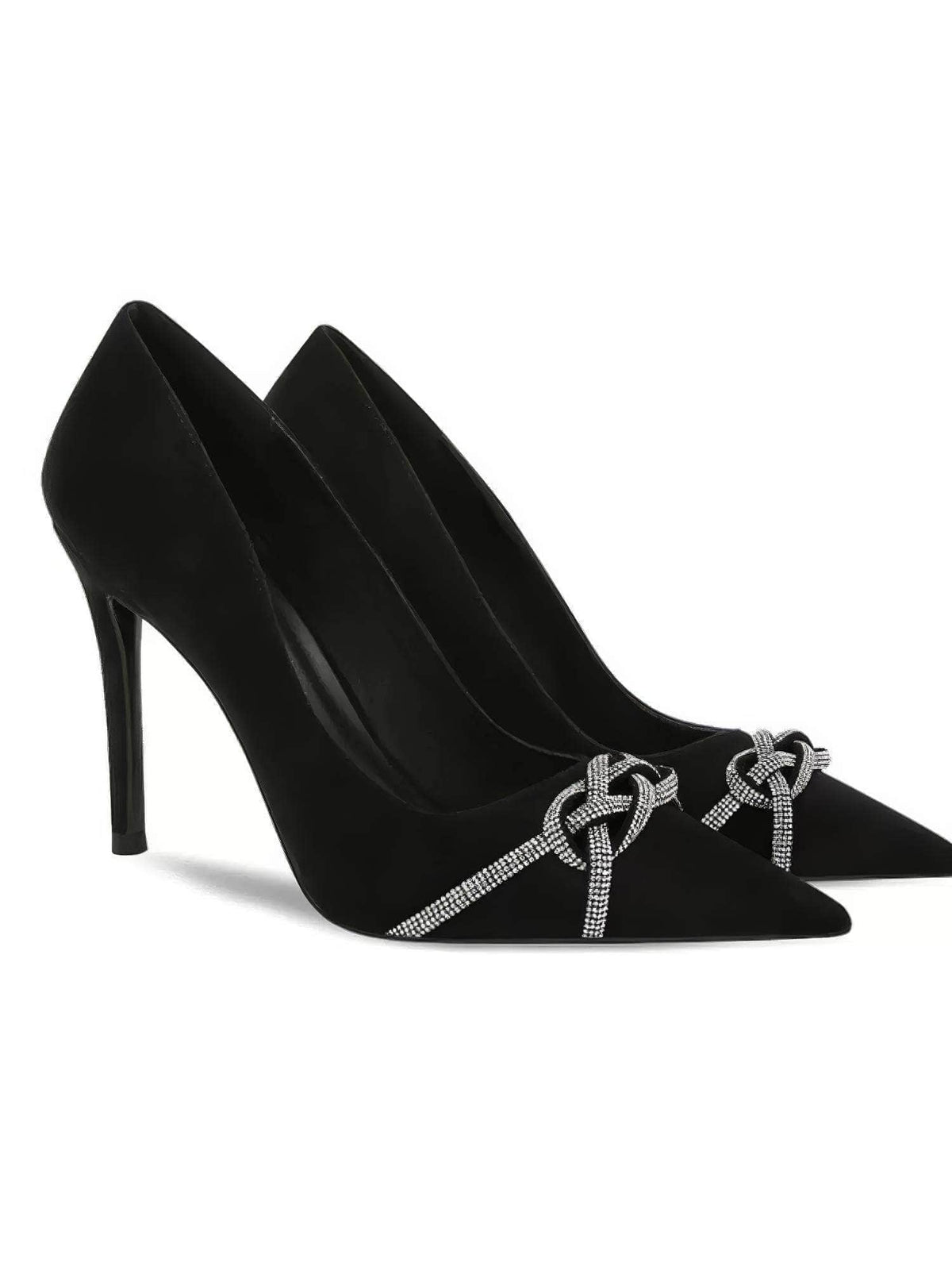 Rhinestone Ribbon Details Pointy Toe Stilettos EU 33 / Black / 8CM