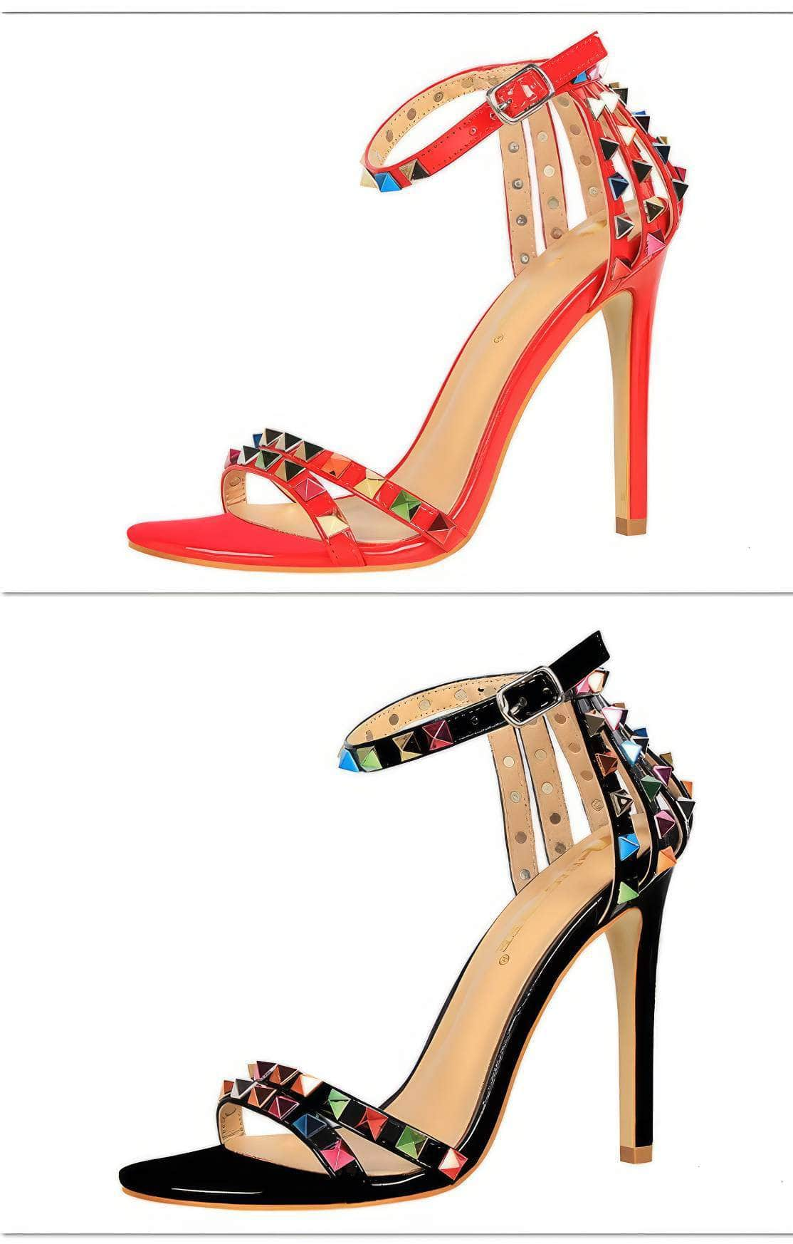 Rhinestone Rivet Studded High Heels Sandals