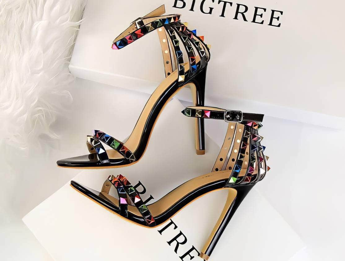 Rhinestone Rivet Studded High Heels Sandals