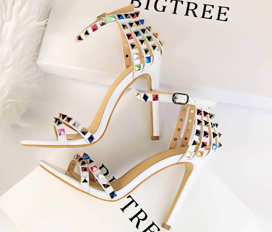 Rhinestone Rivet Studded High Heels Sandals