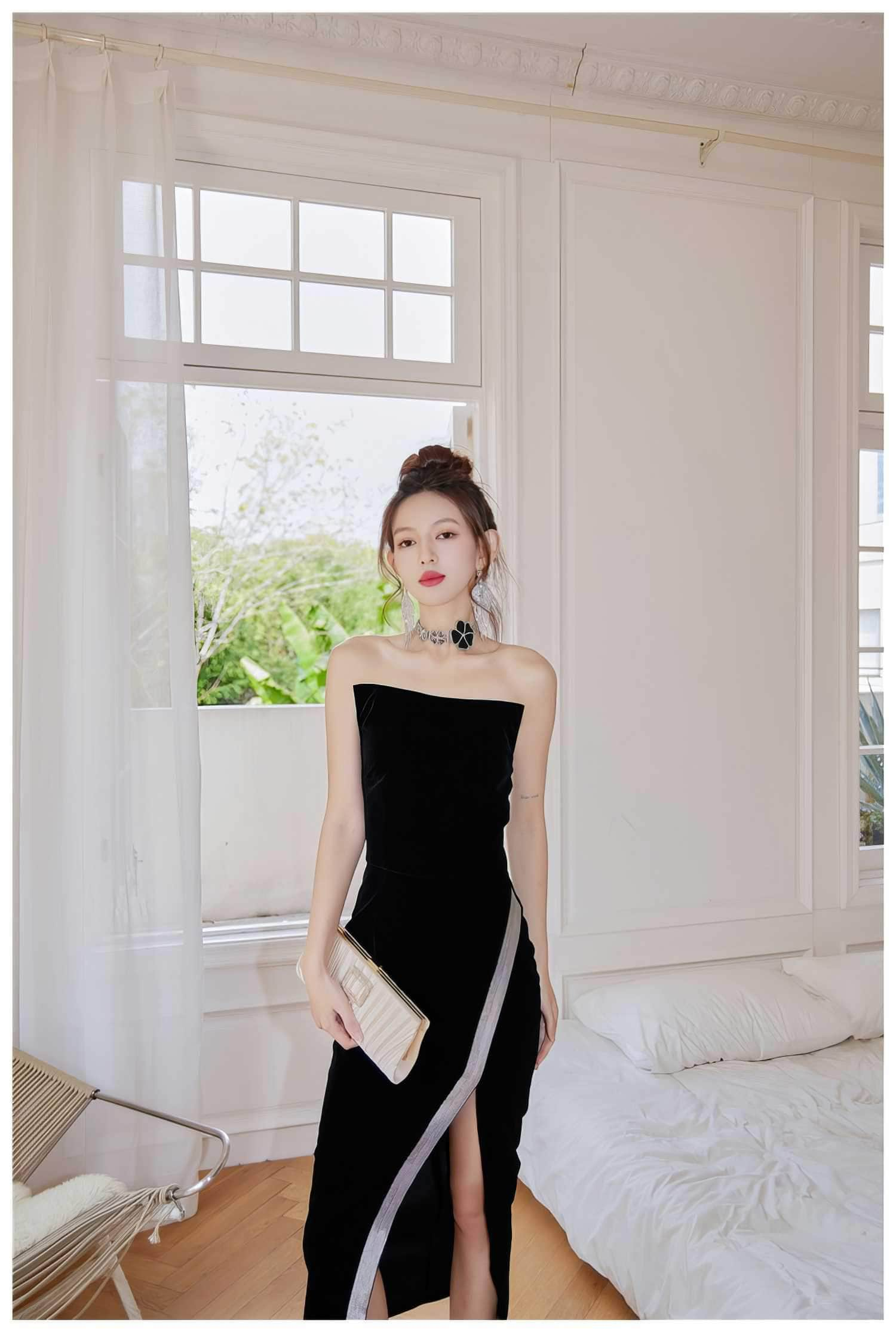 Rhinestone Side Slit Sleeveless Satin Dress