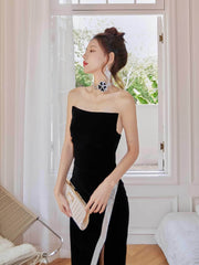 Rhinestone Side Slit Sleeveless Satin Dress