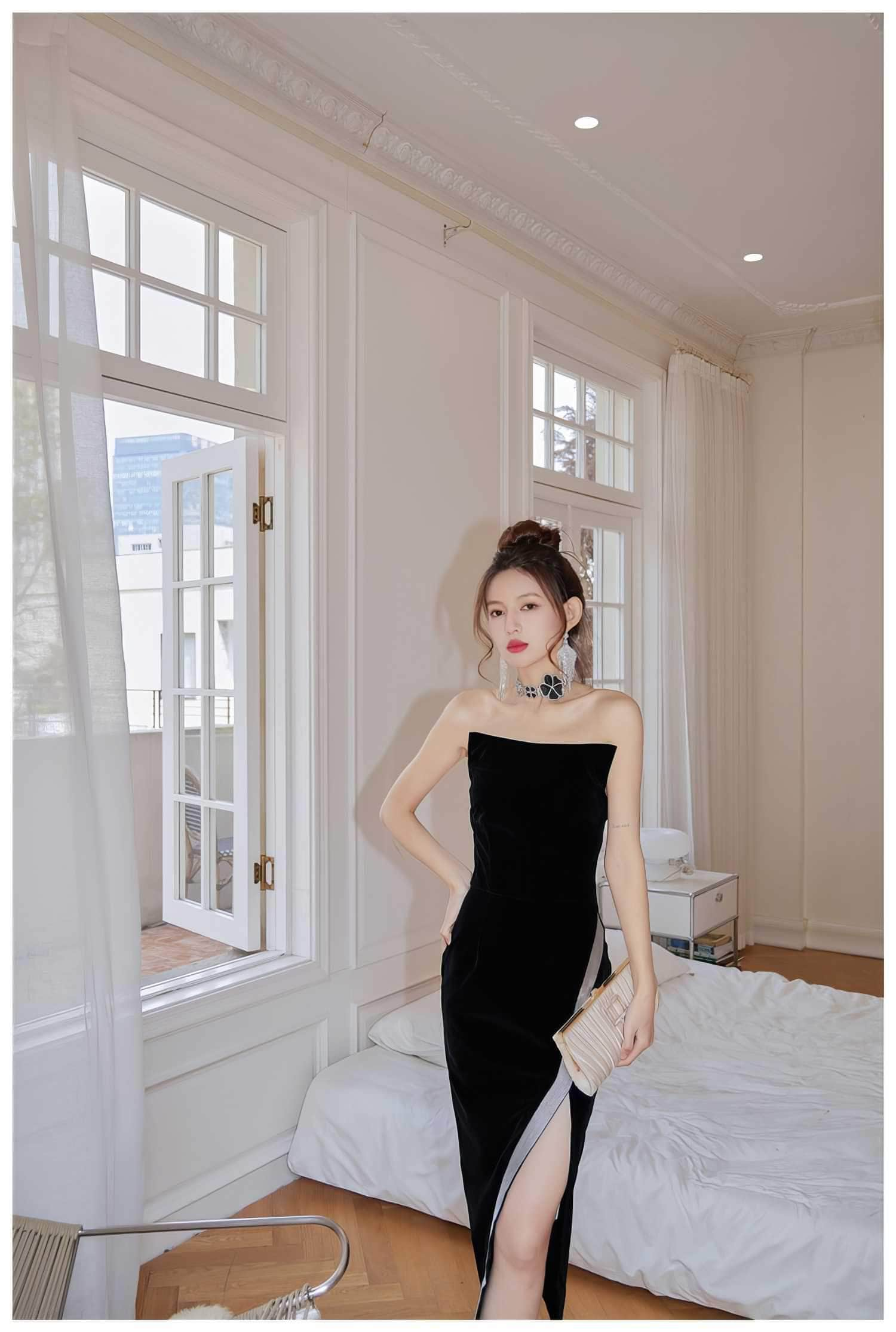 Rhinestone Side Slit Sleeveless Satin Dress