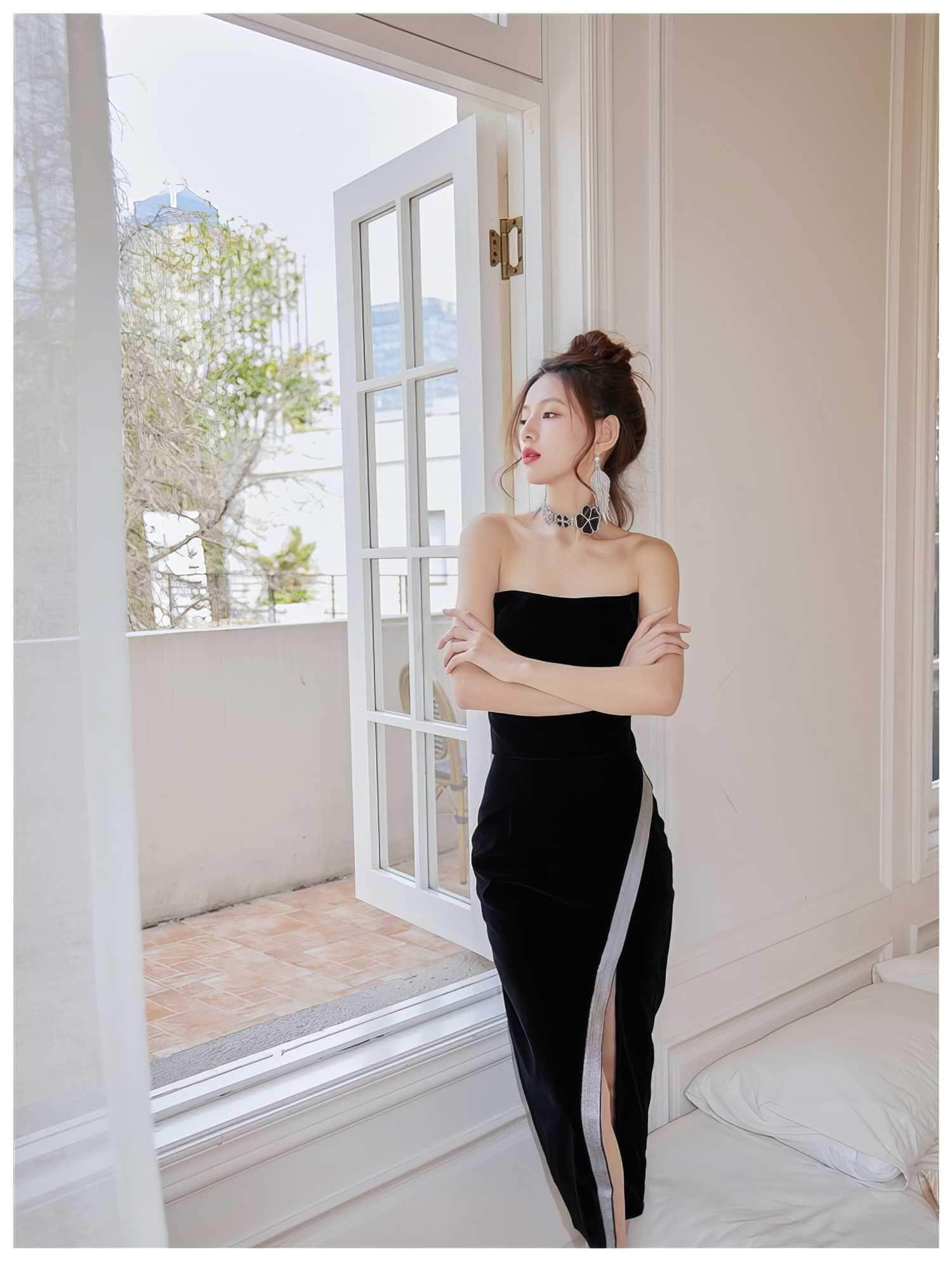 Rhinestone Side Slit Sleeveless Satin Dress