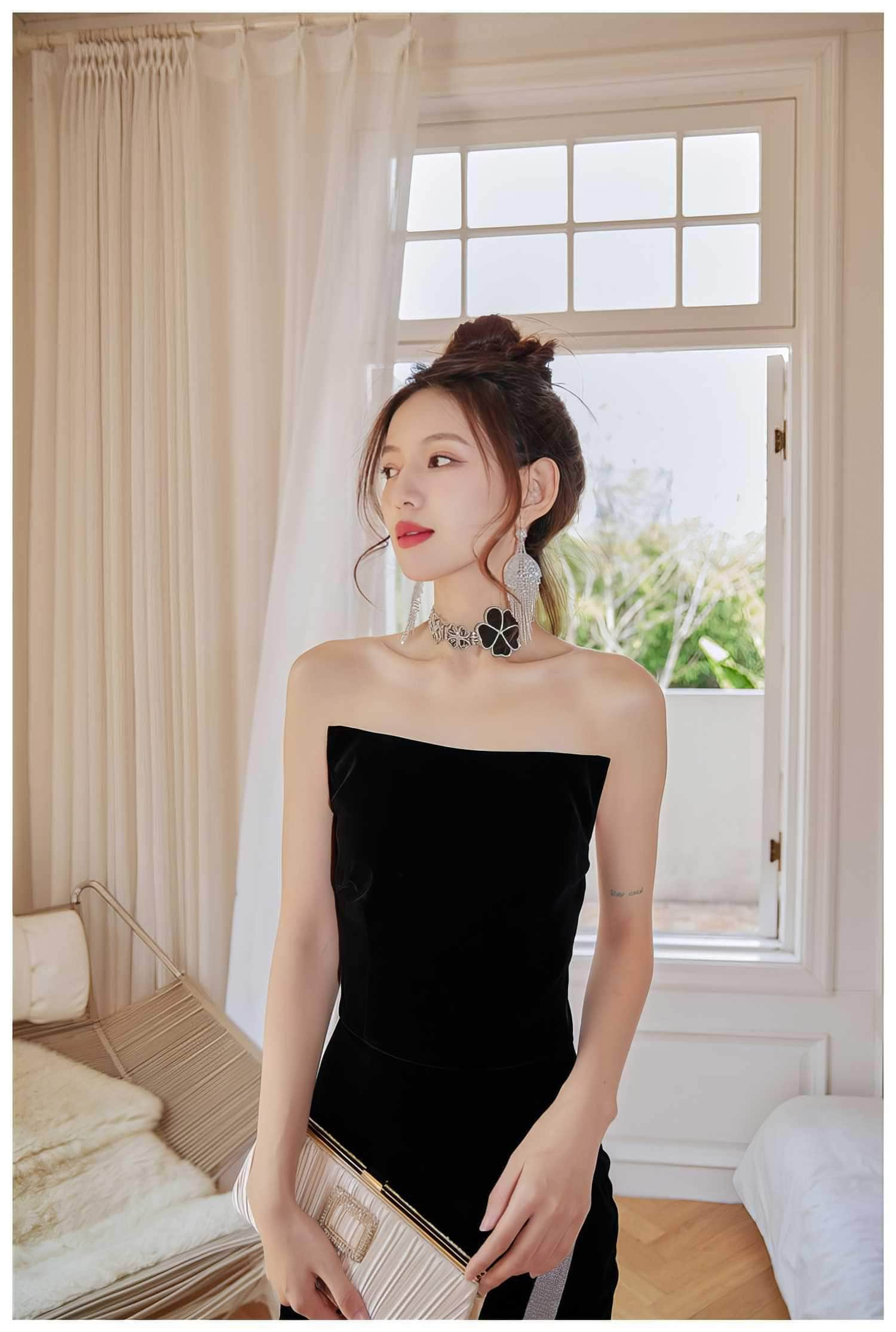 Rhinestone Side Slit Sleeveless Satin Dress