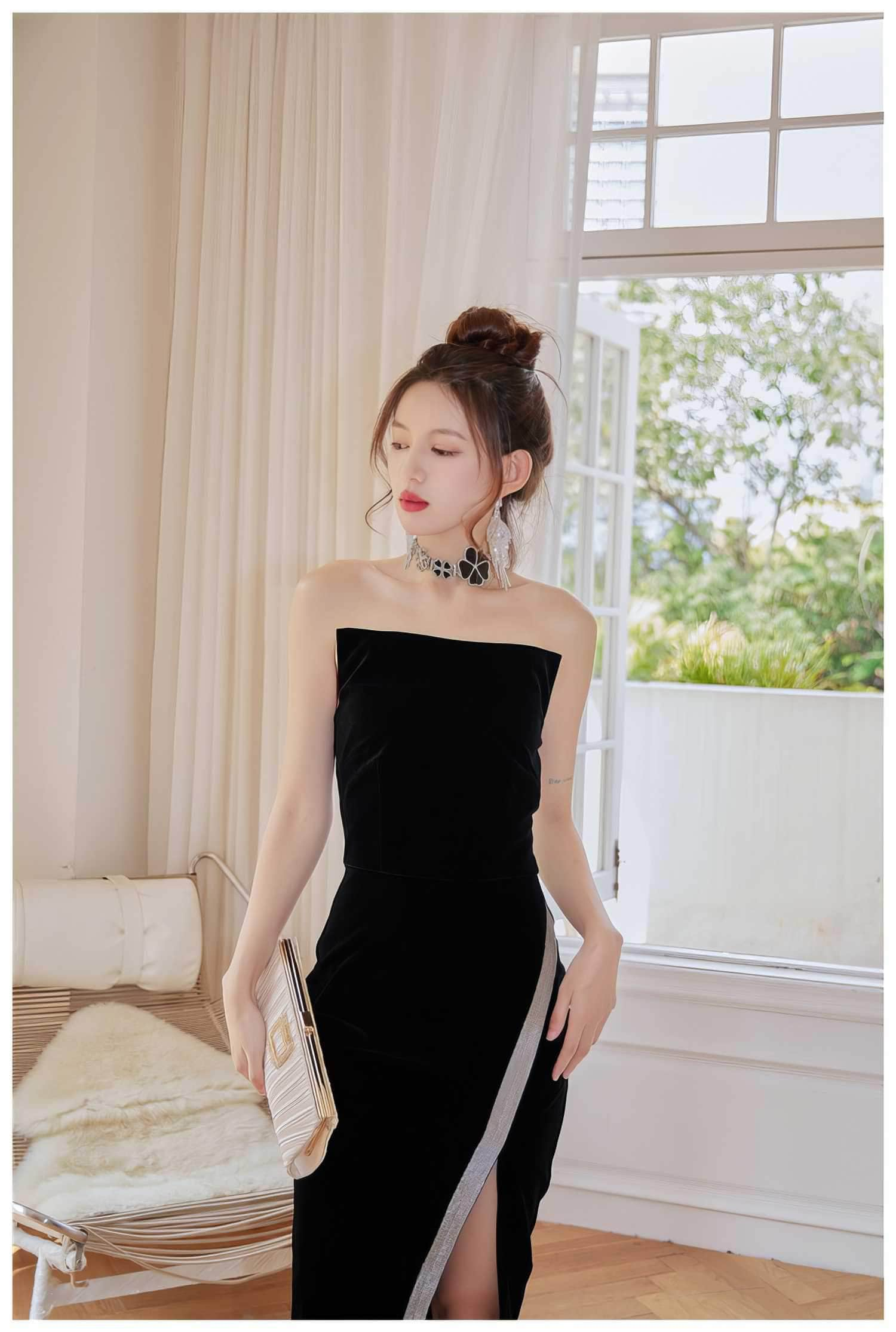 Rhinestone Side Slit Sleeveless Satin Dress