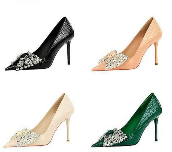 Rhinestone Silk Bow Detailed Court Heels