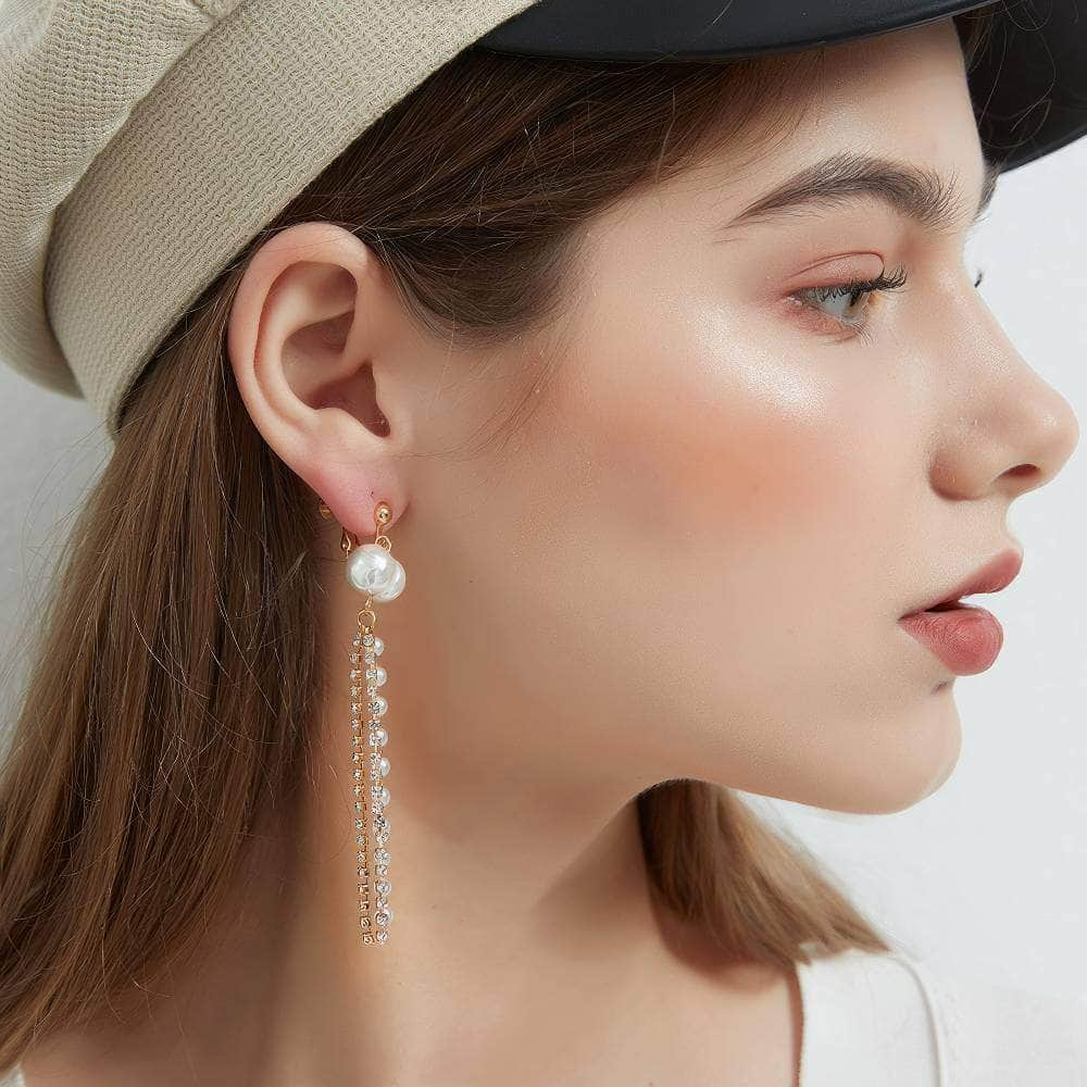 Rhinestone Stone Tassel Drop Earrings