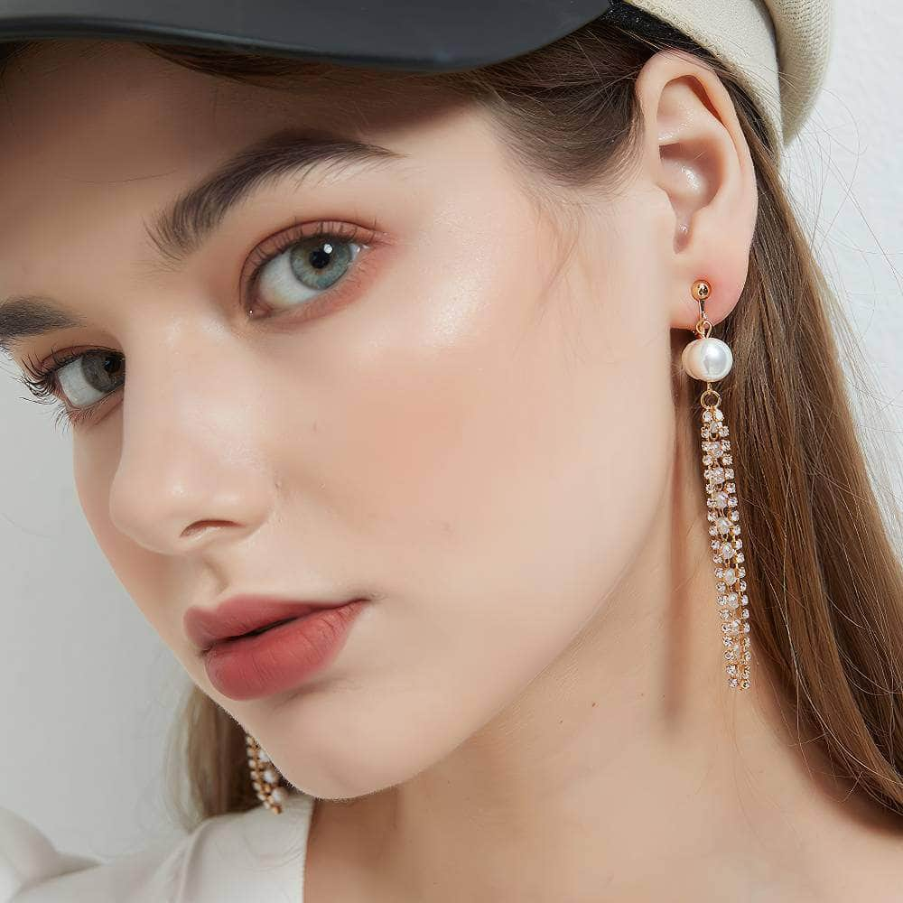 Rhinestone Stone Tassel Drop Earrings