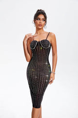 Rhinestone Sweetheart Neck Wrap Cami Dress Black / S