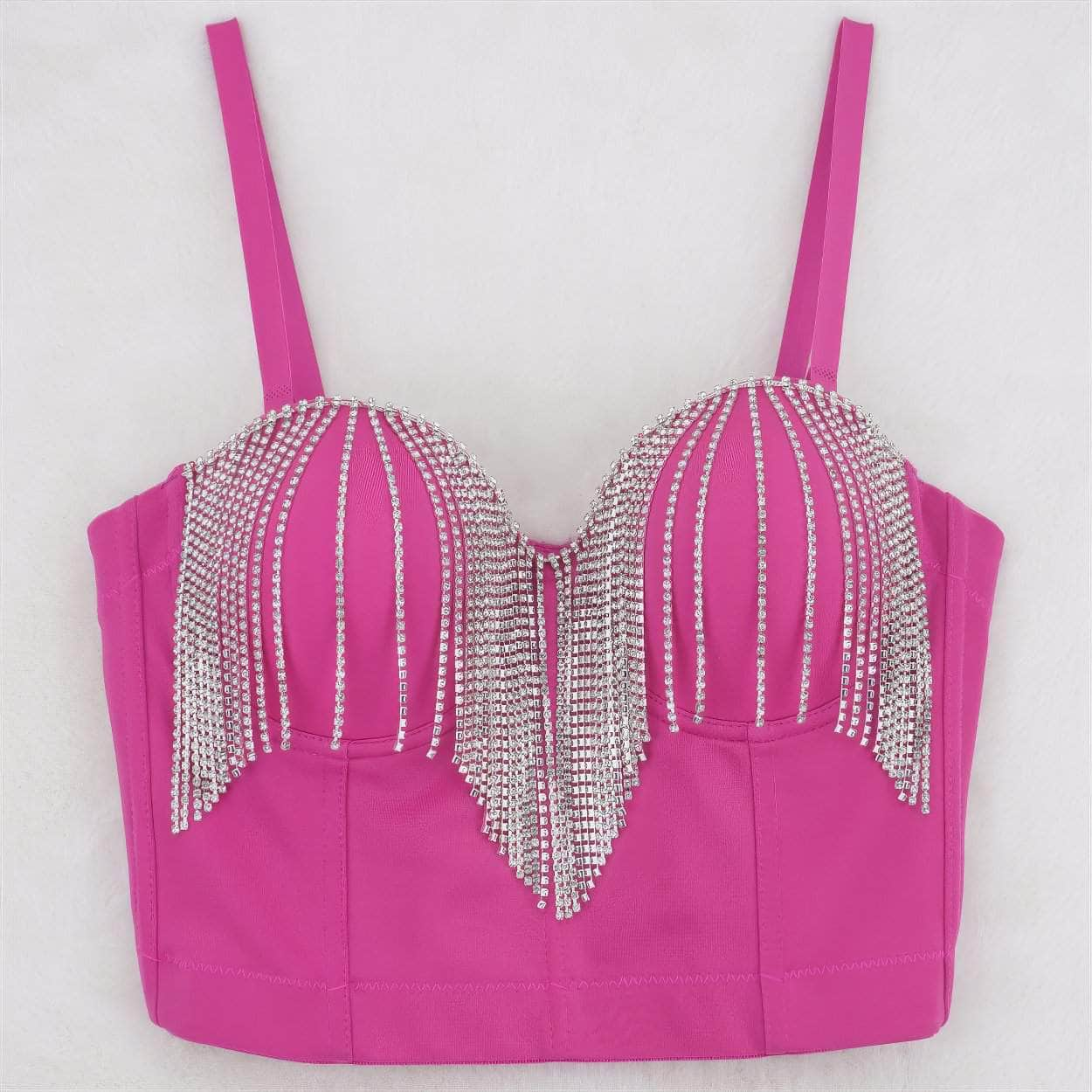 Rhinestone Tassel Decorated Cami Bralette