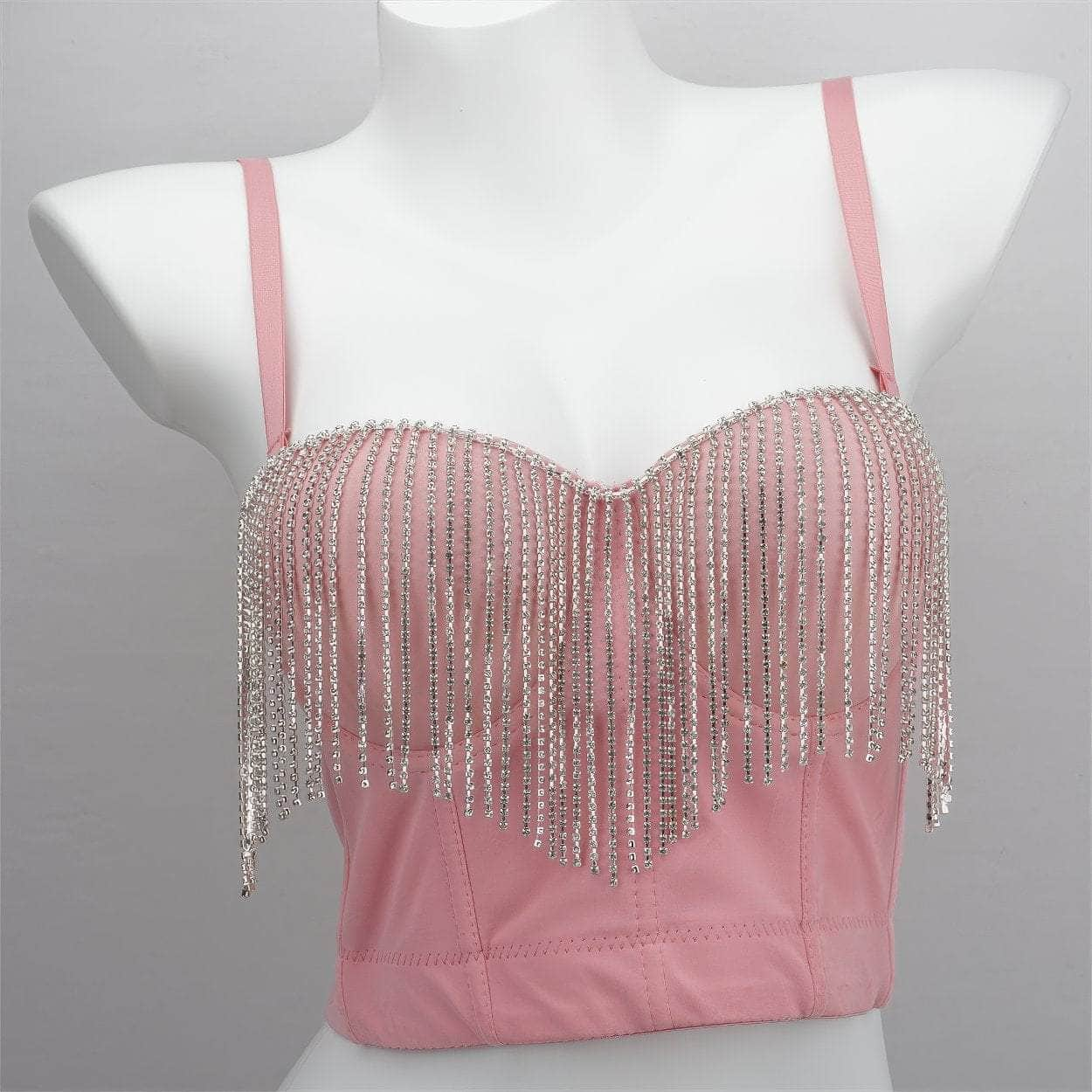 Rhinestone Tassel Decorated Cami Bralette S / Pink