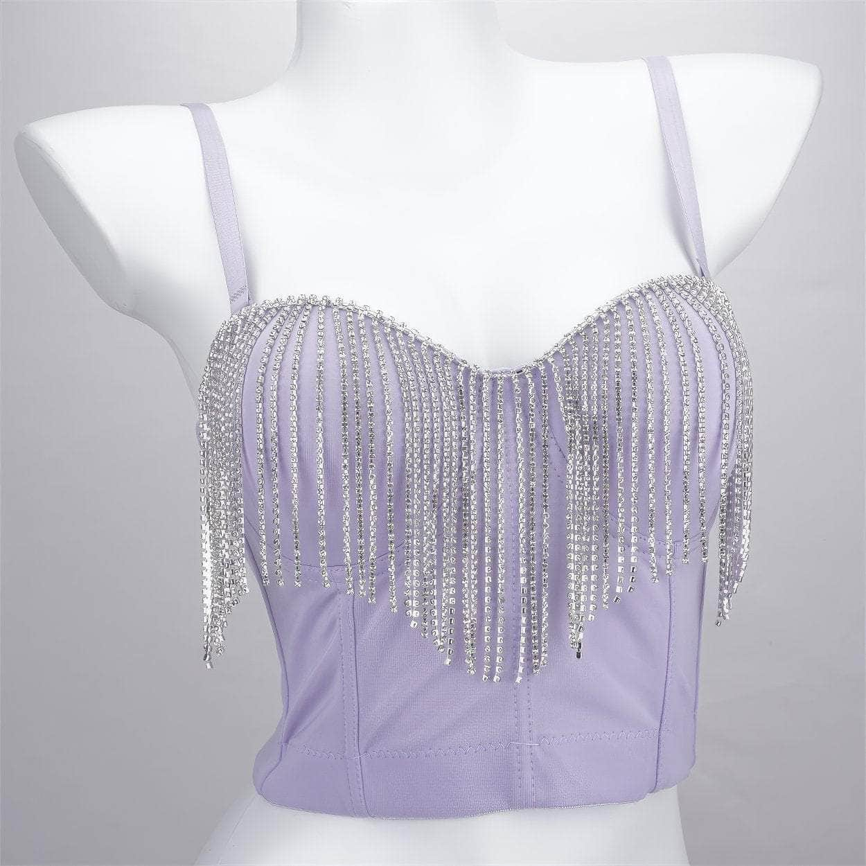 Rhinestone Tassel Decorated Cami Bralette S / Purple