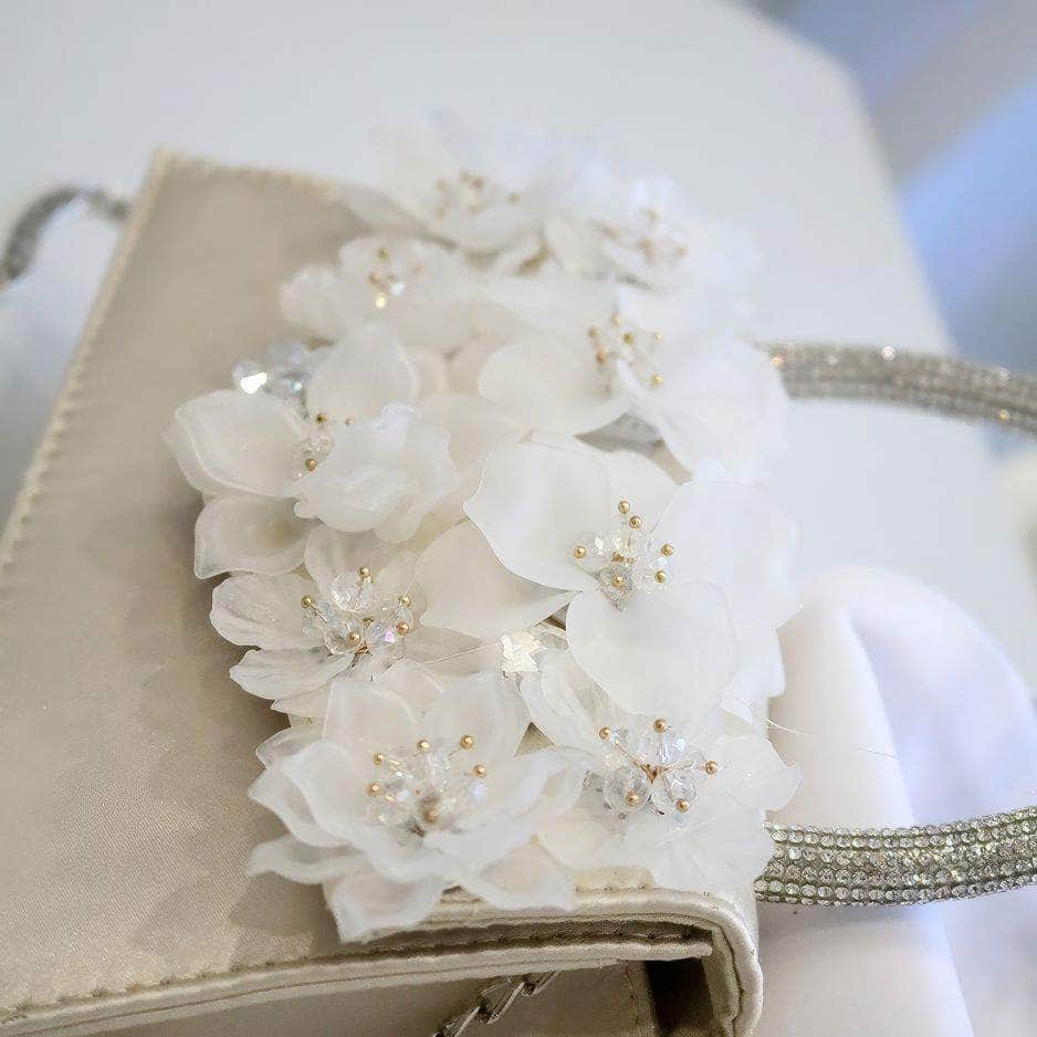 Rhinestone Top Handle 3D Floral Clutch Bag Bisque