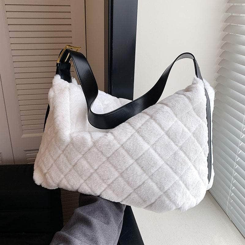 Rhombus Pattern Shoulder Bag White