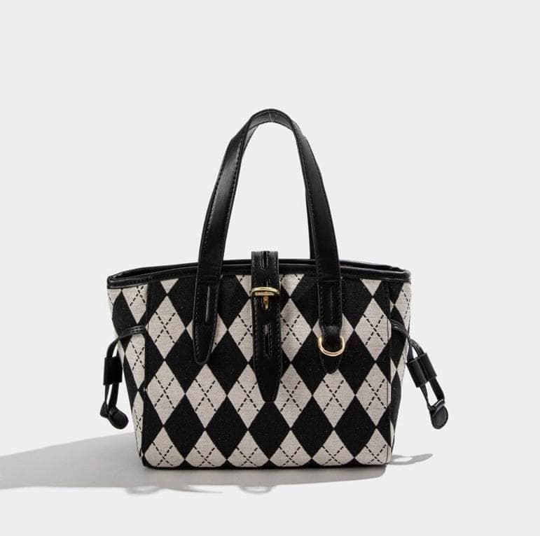 Rhombus Patterned Tote Shoulder Bag Black