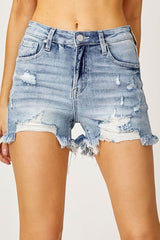 RISEN High Waist Distressed Denim Shorts LIGHT / S