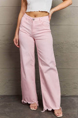 RISEN Raelene Full Size High Waist Wide Leg Jeans in Light Pink Blush Pink / 0