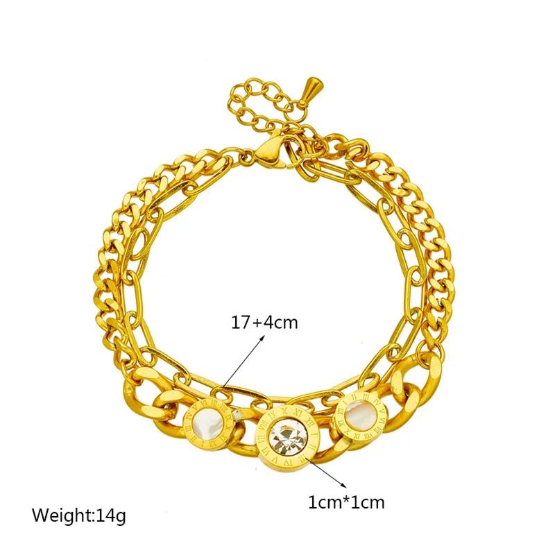 Roman Numeral Zircon Multilayer Chain Wrist Charm Bracelet B734