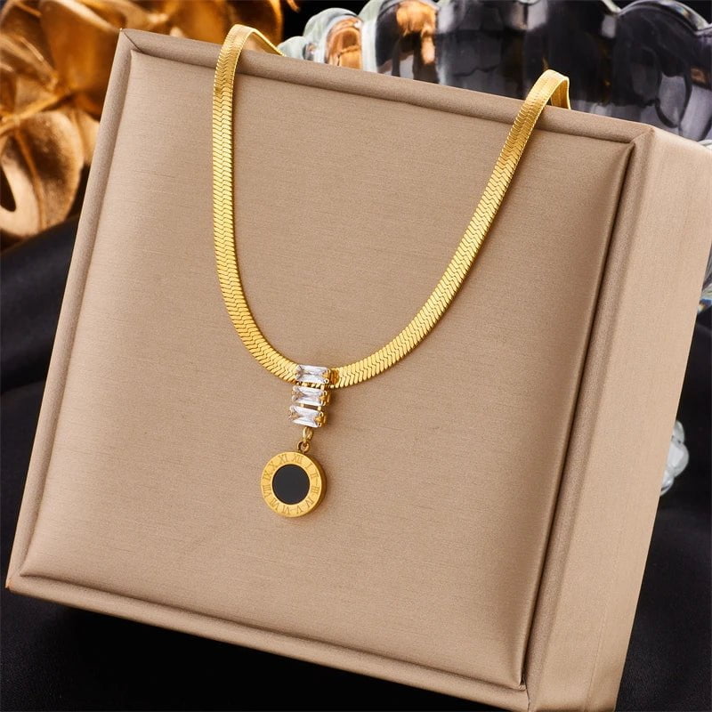 Roman Numerals Long Pendant Necklace - Vintage Snake Chain Jewelry for Women N1795